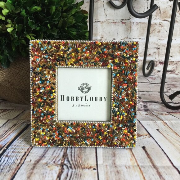 Hobby Lobby Beautiful Multicolored Beaded Small Photo Frame 3 x 3 Inch - Picture 1 of 5